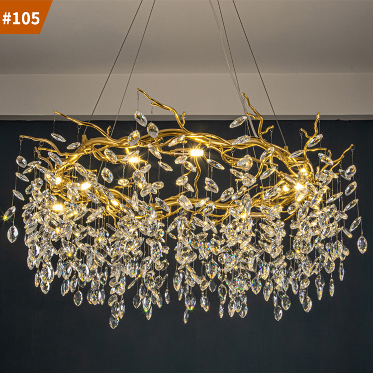 modern large branch hotel luxury ceiling pendant light led crystal chandeliers